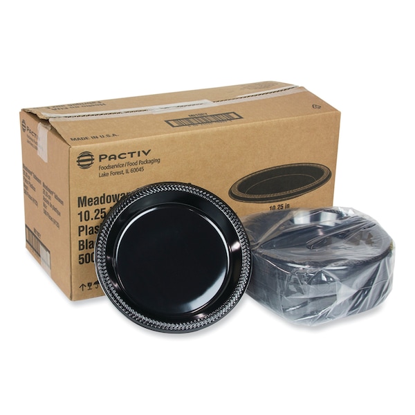 Pactiv Evergreen Meadoware Impact Plastic Dinnerware, Plate, 10.25" dia, Black, PK500, 500PK - MI10EY
