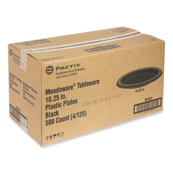 Pactiv Evergreen Meadoware Impact Plastic Dinnerware, Plate, 10.25" dia, Black, PK500, 500PK - MI10EY