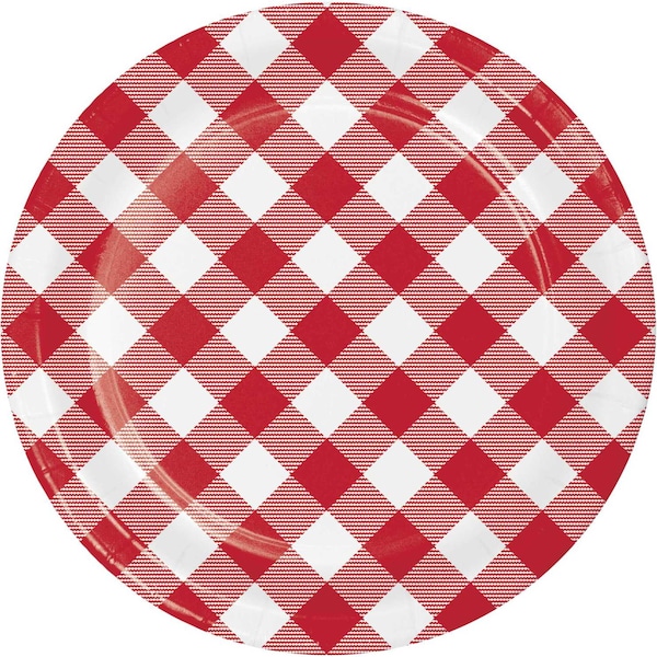 Creative Converting Red and White Gingham Dessert Plates, 7", 96PK - 349598