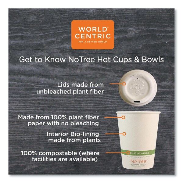 World Centric No Tree Paper Bowls, 4.4 dia x 2.5, 12 oz, Natural, PK500 - BOSU12