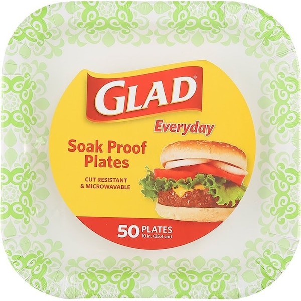 Brand Buzz Glad Everyday Plate, 10-1/4 in, Square, Paper, Green Victorian - BBP0102