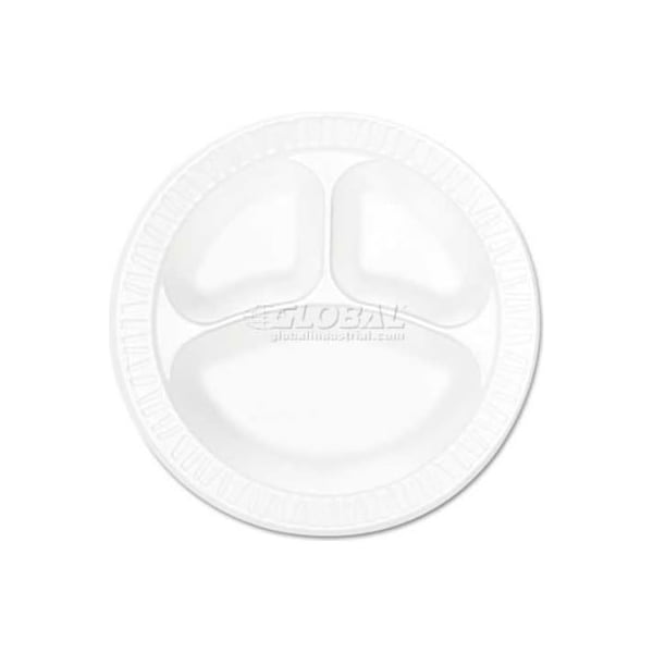 Dart Dart 10CPWCR, 3-Comp Foam Plate, 10-1/4" Dia., White, 500/Carton - 10CPWCR