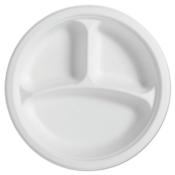 Chinet PaperPro Naturals Fiber Round Plates, 3-Comp, 10 1/4", Natural, PK500 - 25777