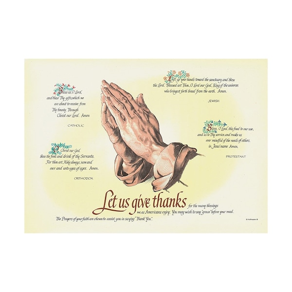 Hoffmaster 10" x 14" Four Faiths Paper Placemats, PK1000 - 702023