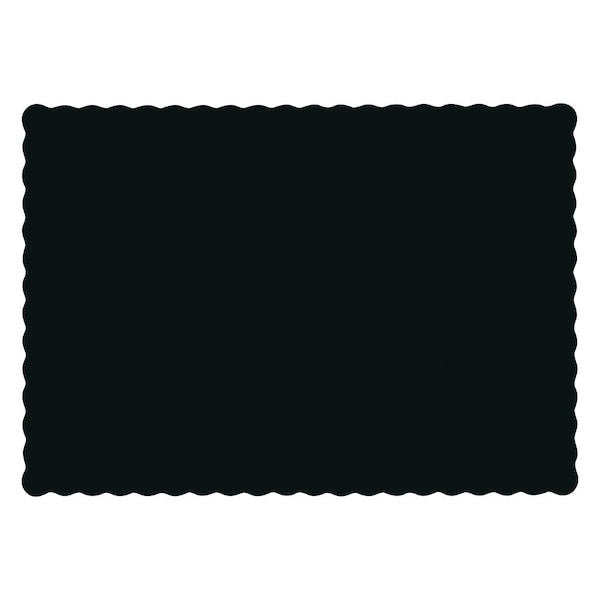 Hoffmaster 10" x 14" Scalloped Black Paper Placemats, PK1000 - 310551