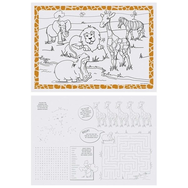Hoffmaster 10" x 14" Jungle Fun 2-Sided Kids Placemats, PK1000 - 310690
