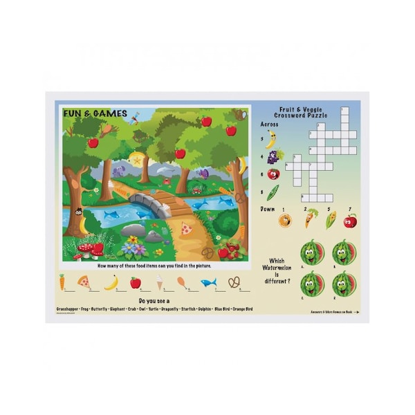 Hoffmaster 10" x 14" Fun and Games 2-Sided Kids Placemats, PK1000 - 310693