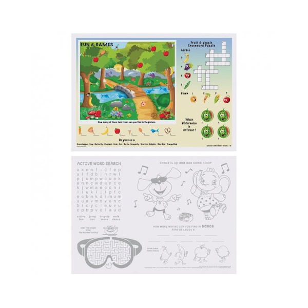 Hoffmaster 10" x 14" Fun and Games 2-Sided Kids Placemats, PK1000 - 310693
