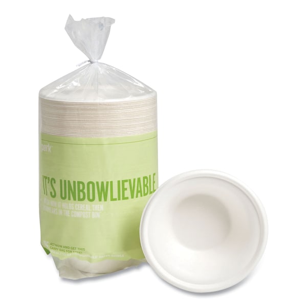 Perk PFAS-Free Compostable Bagasse Bowls, Sugarcane, 12 oz, White, 125PK - PK61285