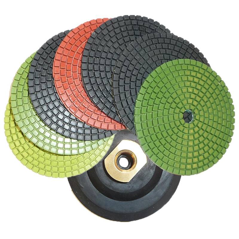 4 almohadillas de pulido húmedo de diamante JHX de 4 pulgadas para granito/concreto (juego de 7) con soporte trasero semirígido de 4 pulgadas - JHXR205SET8