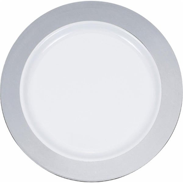 Omg 10 in. Silver Rim Plastic Banquet Plates, 120PK - OM3517168