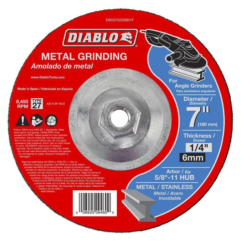 DIABLO 7 pulgadas x 1/4 pulgadas x 5/8 pulgadas Disco de desbaste de metal con centro deprimido tipo 27 y mandril de 11 de diámetro - DBD070250B01F