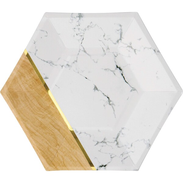 Elise Marble Hexagon Foil Dessert Plates, 8", 48PK - 342112