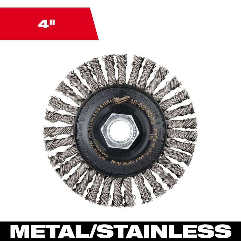 Rueda de cuerda de acero inoxidable Milwaukee de 4 pulgadas x 5/8-11 pulgadas - 48-52-5000.
