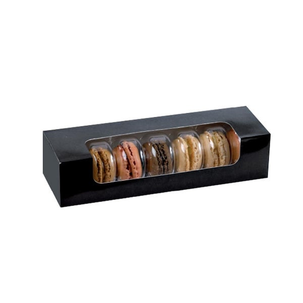 Packnwood Black Box With Window For 7 Macarons - 8.46 x 2.68 x 1.89 In, 250PK - 210MAC7F
