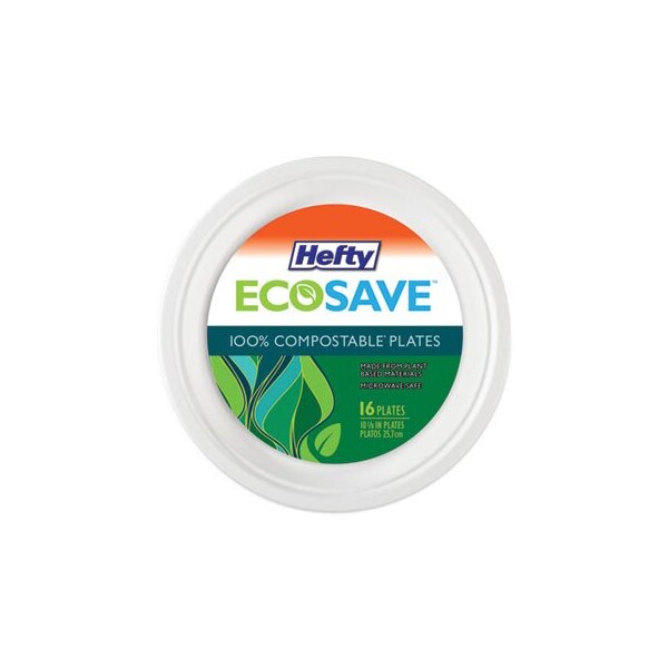 Reynolds Hefty, Super Strong Paper Dinnerware, 10 1/8in Plate, Bagasse, 16PK - D71016PK