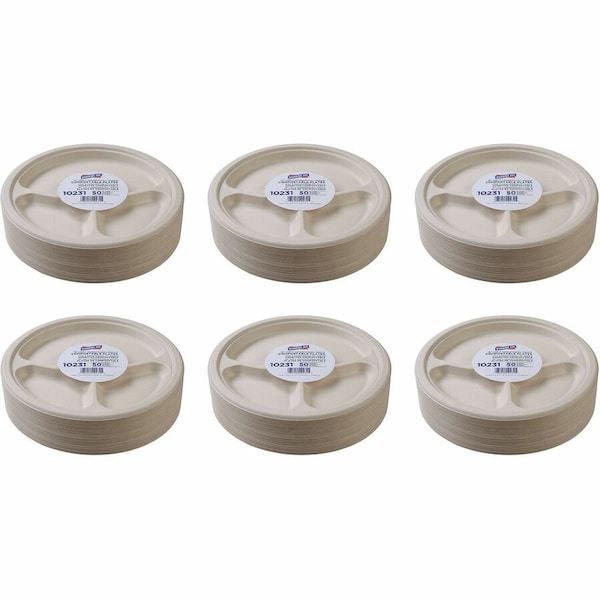 Genuine Joe 10in Compostable 3-Compartment Disposable Plates - Natural, 500PK - GJO10231CT