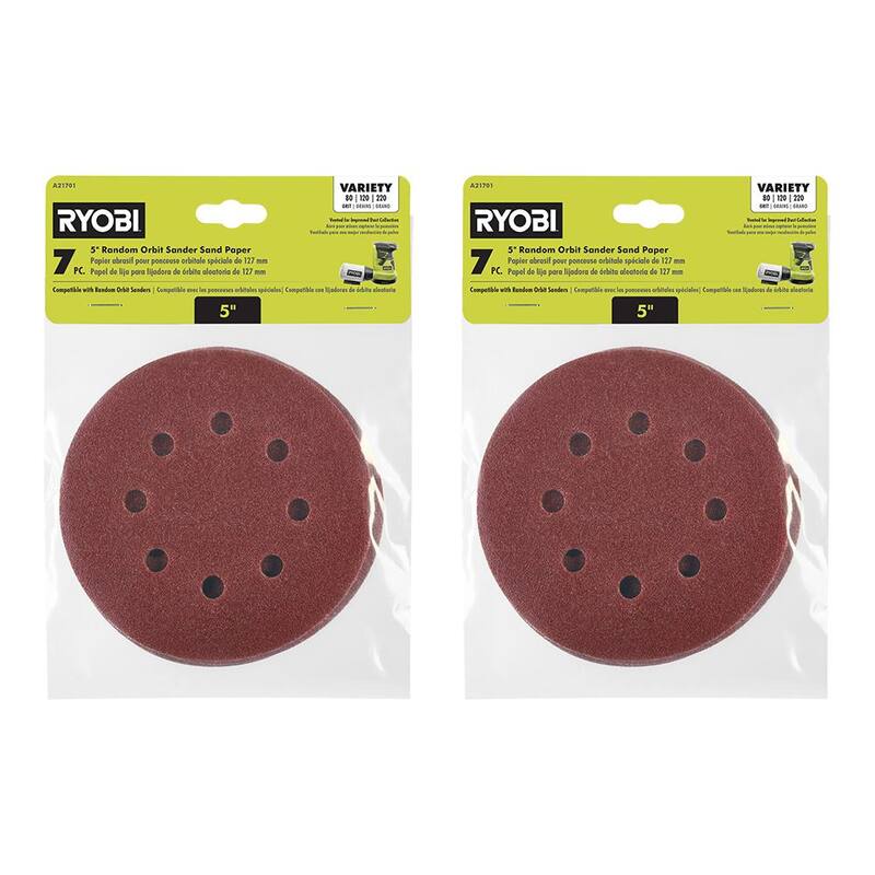Set de surtido de papel de lija de órbita aleatoria de 5 pulgadas y 14 piezas - 80, 120 y 220 grano - A21701-2