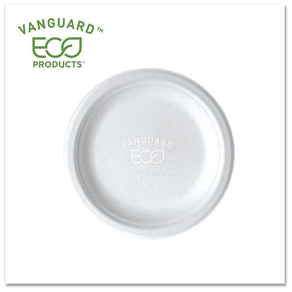 Zoro Select Vanguard Renewable and Compostable Sugarcane Plates, 6" dia, White, PK1000 - EP-P016NFA