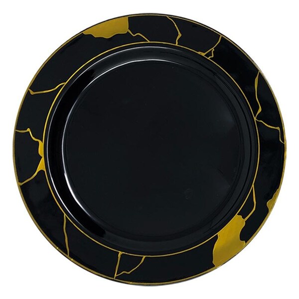 Smarty Had A Party 10" Black with Gold Marble Disposable Plastic Dinner Plates (120 Plates), 120PK - 880BG-CASE