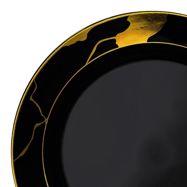 Smarty Had A Party 10" Black with Gold Marble Disposable Plastic Dinner Plates (120 Plates), 120PK - 880BG-CASE