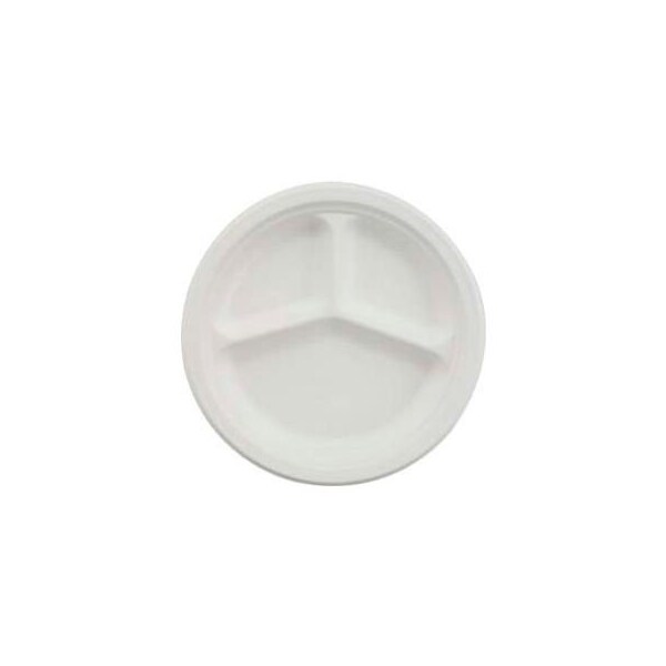 Chinet HUHVISTA, 3-Comp. Classic Paper Plates, 9 1/4in Dia., White, 500/Carton - HUH VISTA