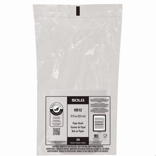 Solo Compostable Paper Dinnerware, ProPlanet Seal, Bowl, 12 oz, White, 1000PK - HB12-PLANET