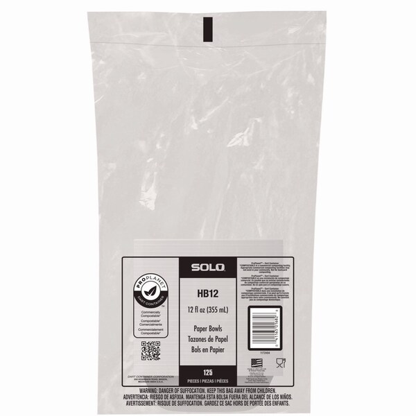 Solo Compostable Paper Dinnerware, ProPlanet Seal, Bowl, 12 oz, White, 1000PK - HB12-PLANET