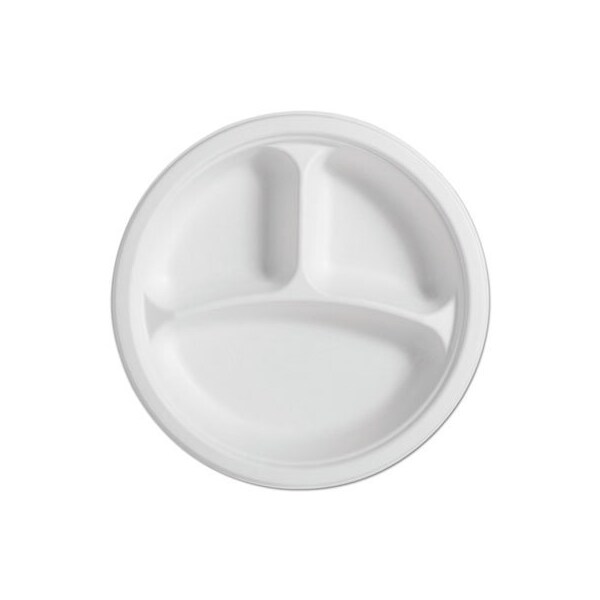 Huhtamaki Chinet, Paperpro Naturals Fiber Round Plates, 3-Comp, 10 1/4in, Natural, 4PK - 25777CT