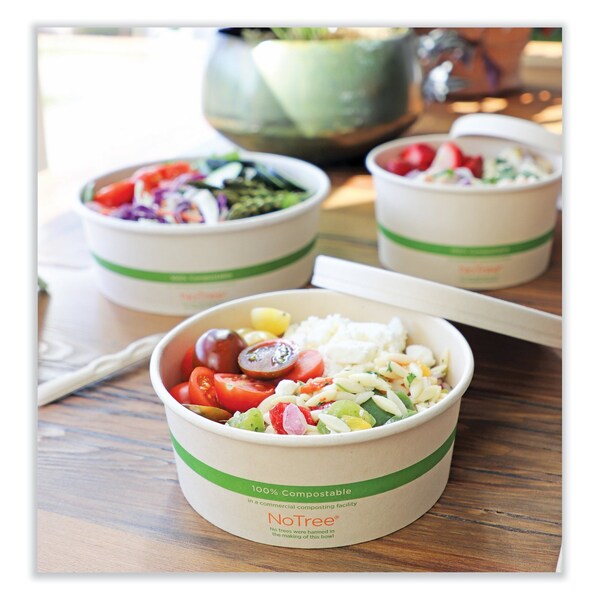 World Centric No Tree Wide Paper Bowls, 32 oz, 5.9 in. Diameter x 3.1 in. h, Natural, Sugarcane, 300PK - BO-NT-32W