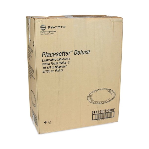 Pactiv Laminated Foam Dinnerware, Plate, 10.25 Dia, White, PK540 - 0TK10010000Y