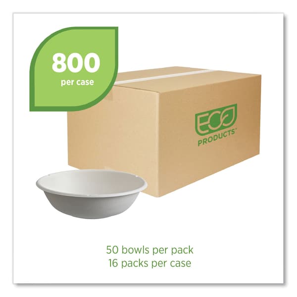 Eco-Products Vanguard Renewable and Compostable Sugarcane Bowls, 16 oz, White, PK800 - EP-BL16CNFA
