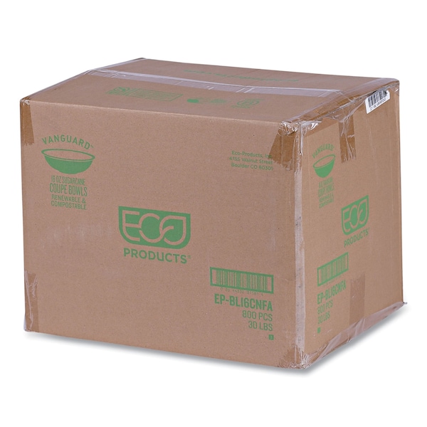 Eco-Products Vanguard Renewable and Compostable Sugarcane Bowls, 16 oz, White, PK800 - EP-BL16CNFA