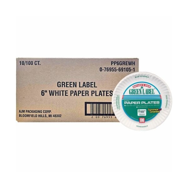 Ajm Packaging PAPER PLATES, GREEN LABEL, 6 PLATE, 10PK - AJMPP6GRE