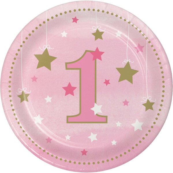 Creative Converting One Little Star Girl 1st Birthday Dessert Plates, 7", 96PK - 322250
