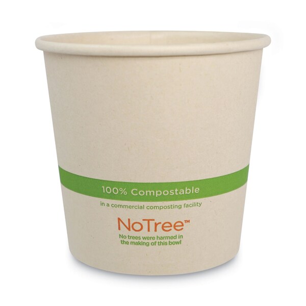 World Centric No Tree Paper Bowls, 24 oz, 4.4" Diameter x 4.5"h, Natural, Sugarcane, PK500, 500PK - BO-SU-24