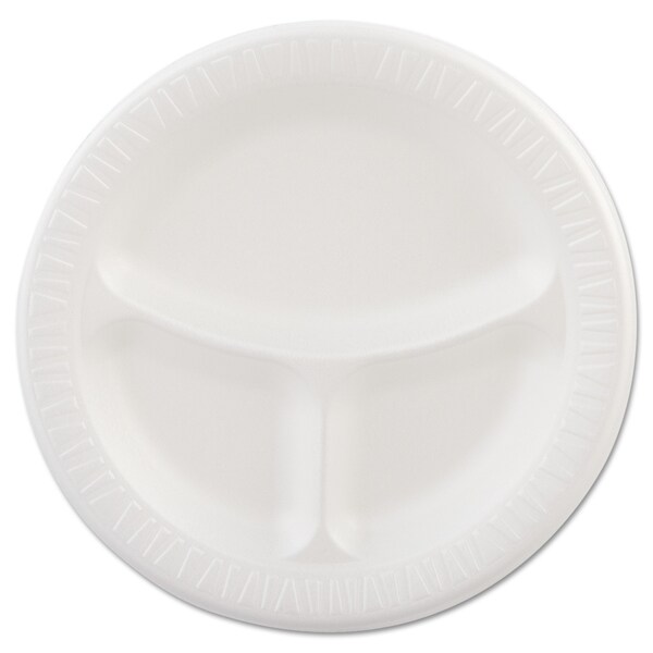 Dart Laminated Foam Plates, 9" dia, White, Round, 3 Compartments, PK500 - 9CPWQ