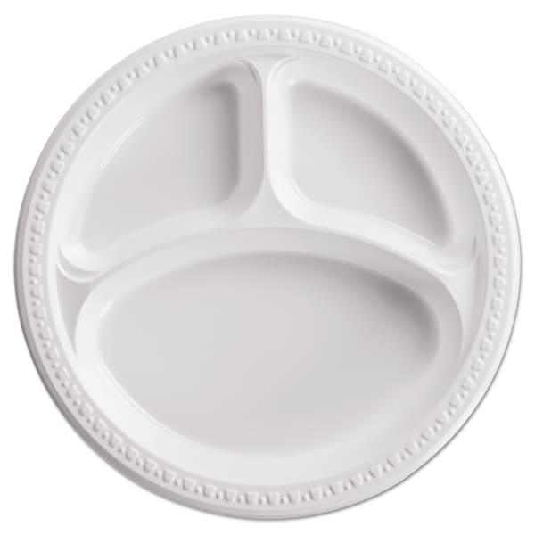 Chinet Heavyweight Plastic 3 Compartment Plates, 10 1/4" Dia, White, PK500 - 81230