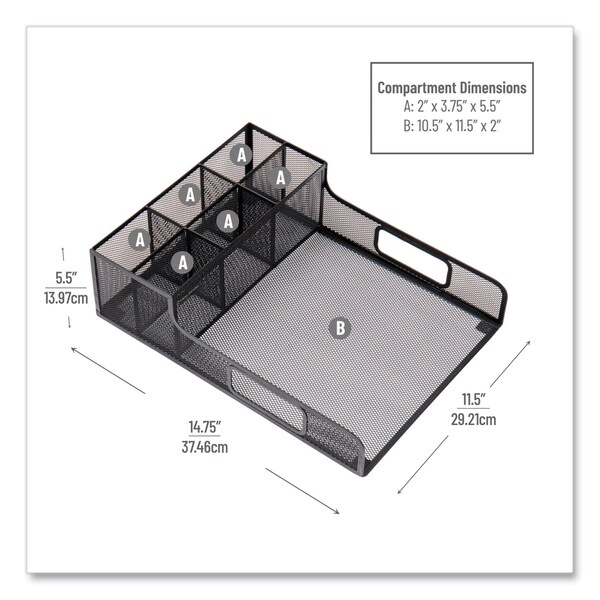 Mind Reader Network Collection Utensil, Napkin and Plate Countertop Organizer, 11.5 x 14.75 x 5.5, Metal, Black - PSNAMESH-BLK