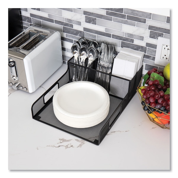 Mind Reader Network Collection Utensil, Napkin and Plate Countertop Organizer, 11.5 x 14.75 x 5.5, Metal, Black - PSNAMESH-BLK
