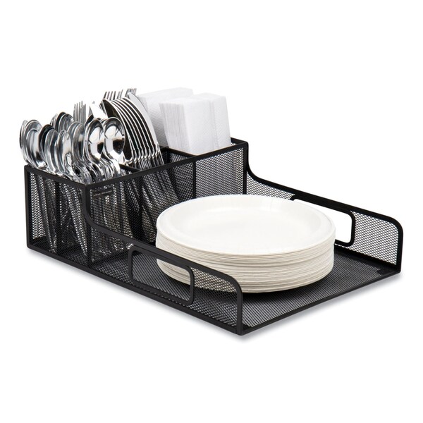 Mind Reader Network Collection Utensil, Napkin and Plate Countertop Organizer, 11.5 x 14.75 x 5.5, Metal, Black - PSNAMESH-BLK