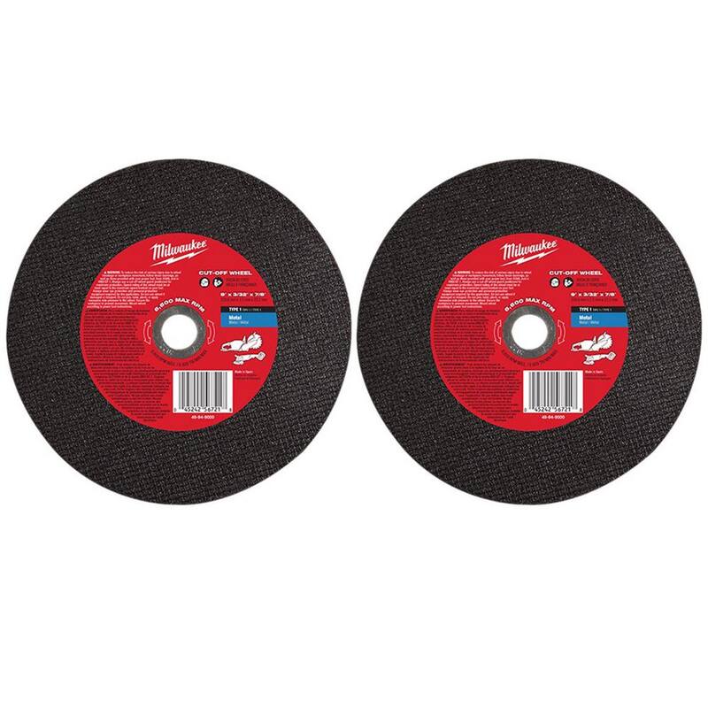Rueda de corte de metal tipo 1 de Milwaukee de 9 pulgadas x 3/32 pulgadas x 7/8 pulgadas (paquete de 2) - 49-94-9000-49-94-9000