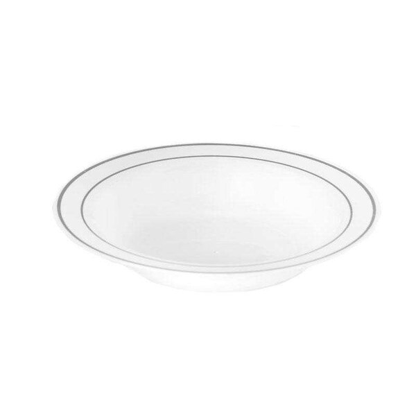 Smarty Had A Party 12 oz. White with Silver Edge Rim Plastic Soup Bowls (120 Bowls), 120PK - 111S-CASE