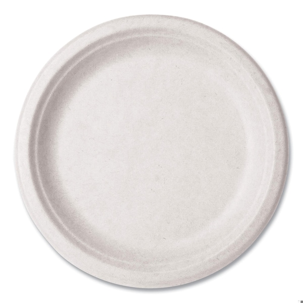 Vegware Nourish Molded Fiber Tableware, Compostable, Plate, Sugarcane, 9 dia, White, 500PK - VW-P013NFA
