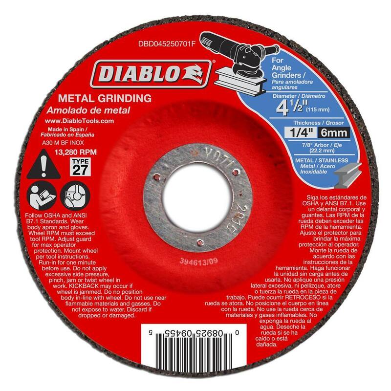 DIABLO Disco de desbaste de metal con centro deprimido de 4-1/2 pulg. x 1/4 pulg. x 7/8 pulg. (paquete de 10) - DBD045250701F010