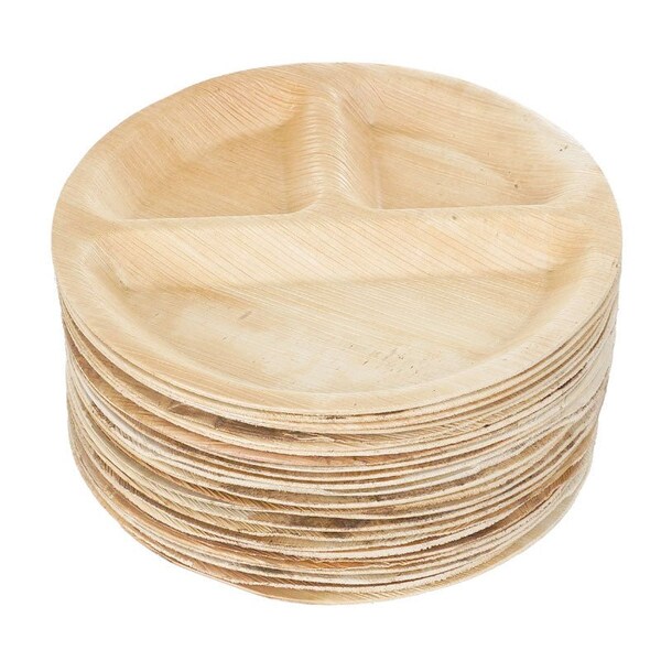Smarty Had A Party 10" Round Palm Leaf 3-Partition Eco Friendly Disposable Dinner Plates (100 Plates), 100PK - 4670RP-CASE