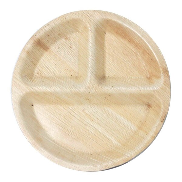 Smarty Had A Party 10" Round Palm Leaf 3-Partition Eco Friendly Disposable Dinner Plates (100 Plates), 100PK - 4670RP-CASE