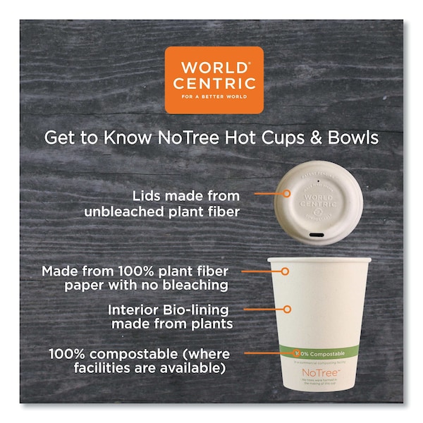 World Centric No Tree Paper Bowls, 4.4 dia x 3, 16 oz, Natural, PK500 - BOSU16