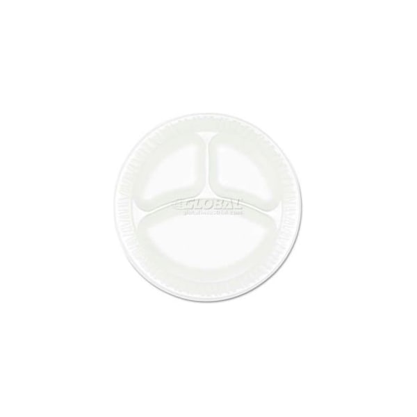 Dart Dart 9CPWCR, 3-Comp Foam Plate, 9" Dia., White, 500/Carton - 9CPWCR