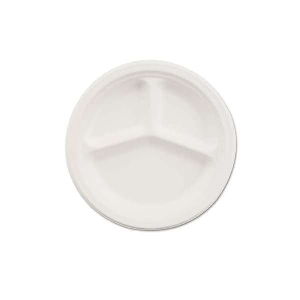 Huhtamaki Chinet, Paper Dinnerware, 3-Comp Plate, 10 1/4in Dia, White, 500PK - 21204CT